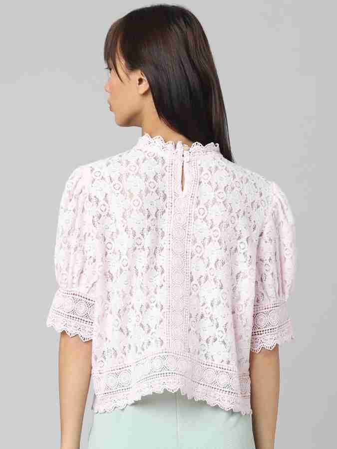 Classic Tale Blush Pink Lace Short Sleeve Top