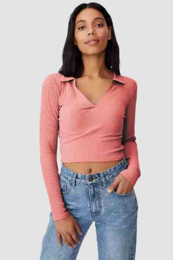 FESON Casual Solid Women Pink Top