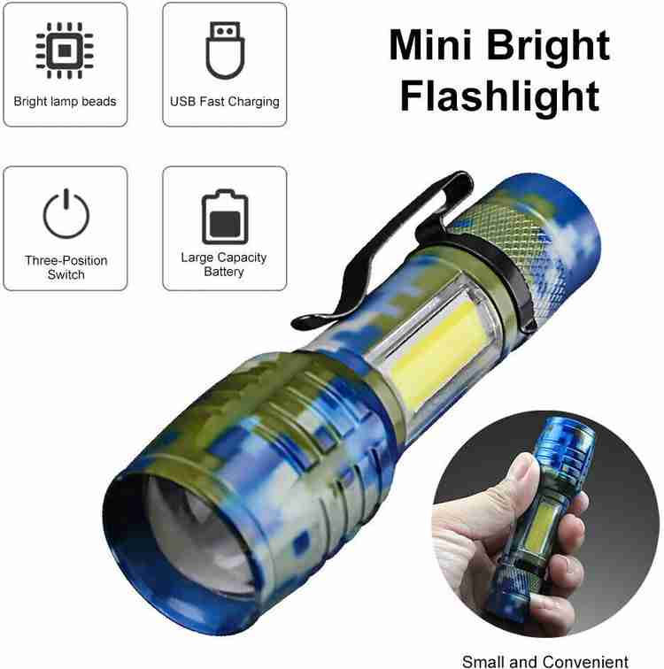 Care 4 USB rechargeable led pocket flashlight handy case color blue torch. Torch