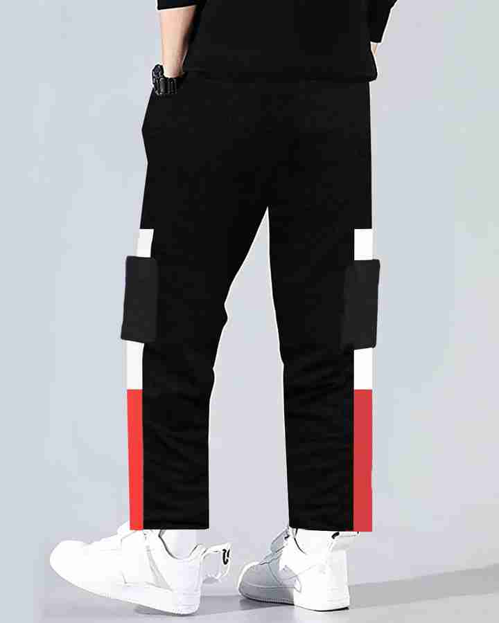 Red black and top white track pants