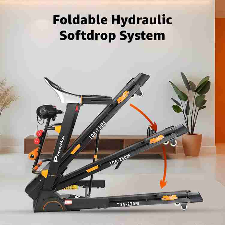 Powermax Fitness TDA 230M 2.0 HP Semi Auto Lubrication Motorized Treadmill with Massager Dumbbells Sit up Twister Treadmill Buy Powermax Fitness TDA 230M 2.0 HP Semi Auto Lubrication Motorized Treadmi...