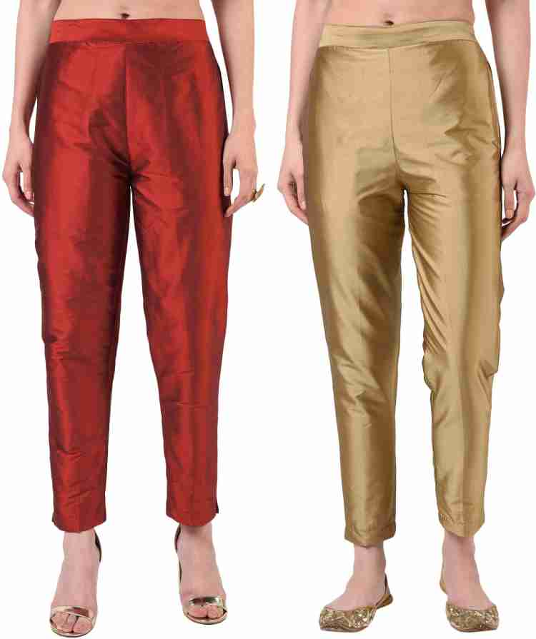 FLOREOS Regular Fit Women Gold, Maroon Trousers - Buy FLOREOS