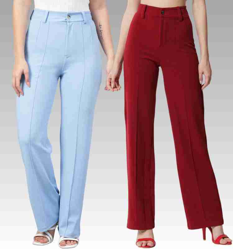 FUBACK Regular Fit Women Light Blue, Maroon Trousers - Buy FUBACK Regular  Fit Women Light Blue, Maroon Trousers Online at Best Prices in India