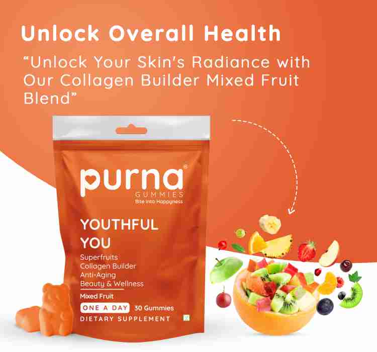 Purna Gummies Superfruits Collagen Mixed Fruit Flavor Gummies For