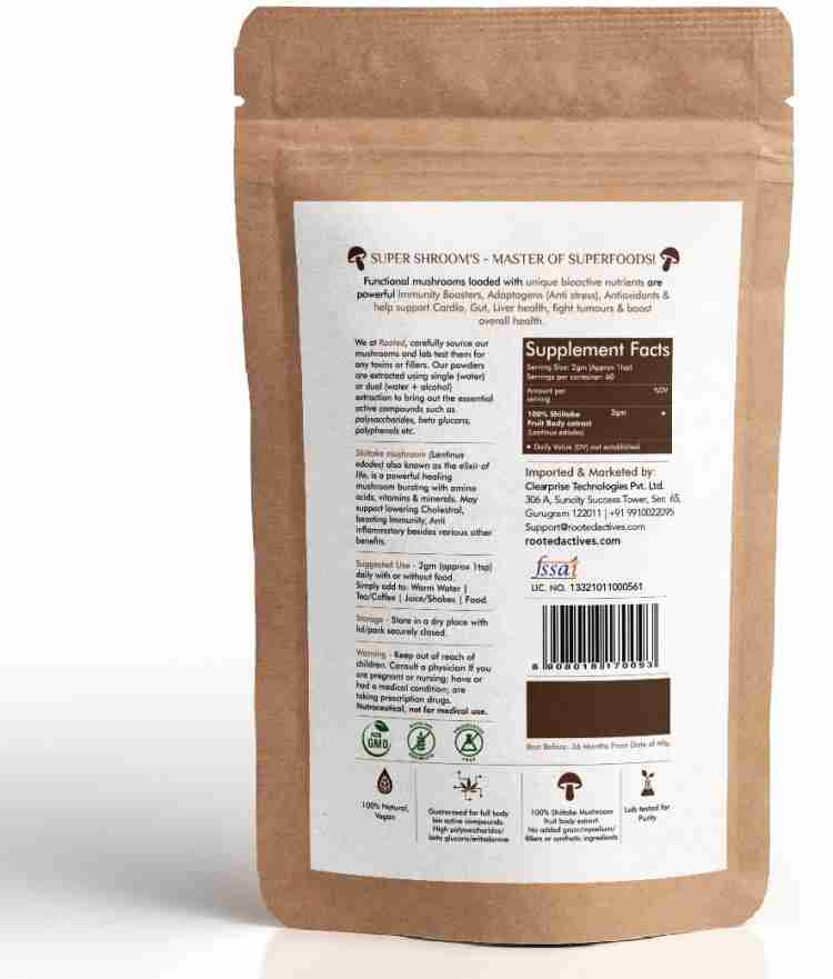 ROOTED Shiitake Mushroom Extract Powder Price in India - Buy ...