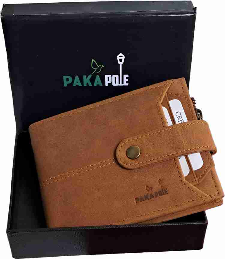 PakaPole Men Trendy Formal Casual Tan Genuine Leather Wallet Tan