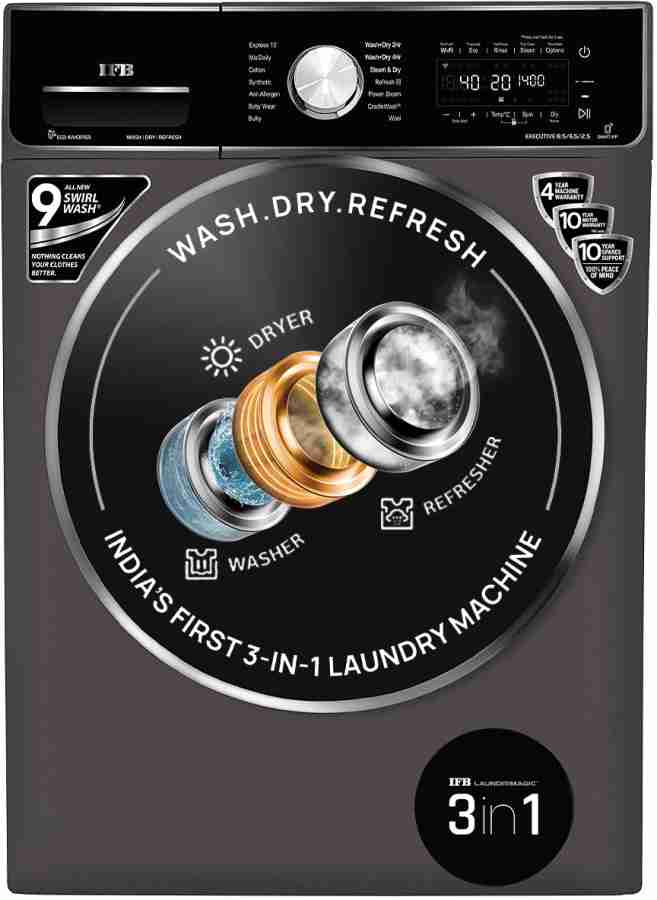 IFB 8.5/6.5 kg Washer with Dryer Refresher 3-in-1 Laundrimagic Wi-Fi  Enabled Inverter with Steam Ready to Wear Clothes with In-built Heater  Black, 