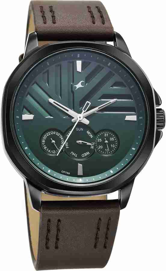 Fastrack Fleek Quartz Multifunction Green Dial Leather Strap Watch 