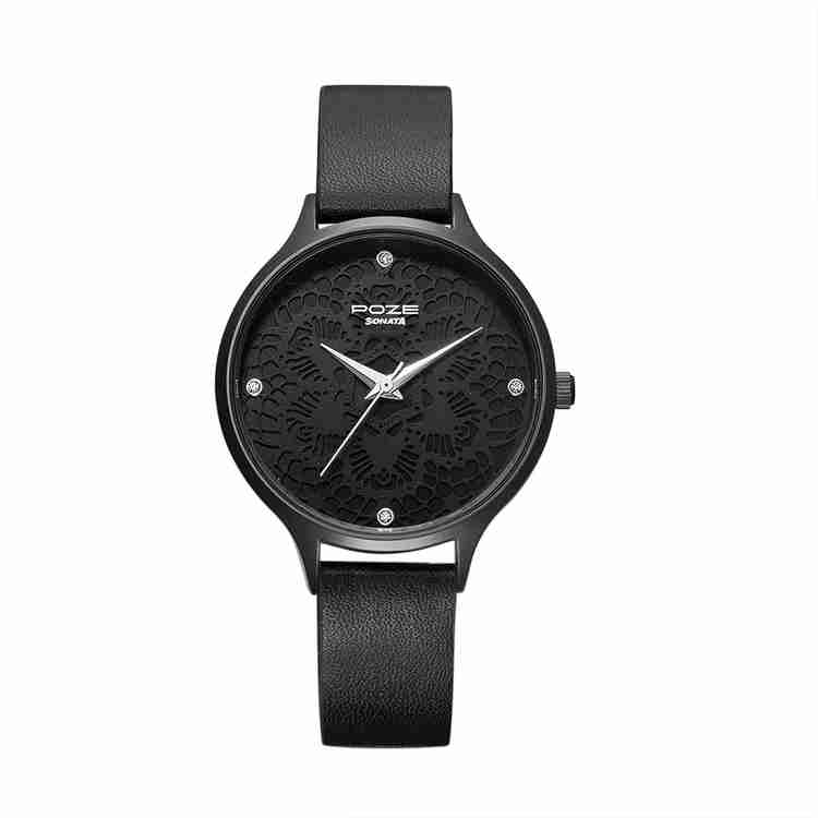 SONATA Poze Women Analog Black Dial Black Strap Analog Watch For Women Buy SONATA Poze Women Analog Black Dial Black Strap Analog Watch For Women SP80032NL01W Online at Best
