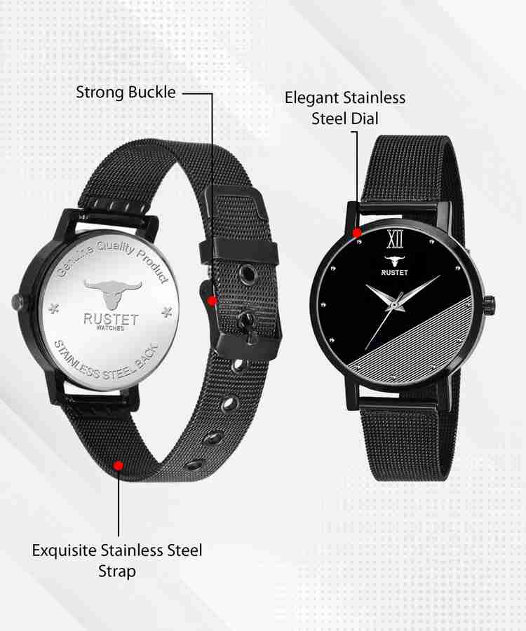 RUSTET LD-L42-BLACK-CH Black Mesh Strap Girls Analog Watch - For 