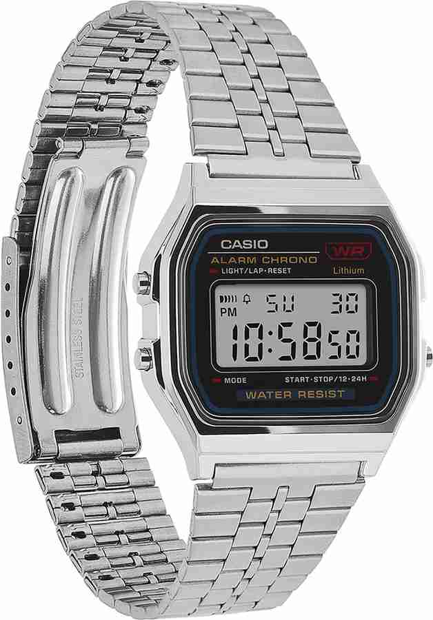 CASIO A159W-N1DF Vintage Black Dial Silver Stainless Steel Band 