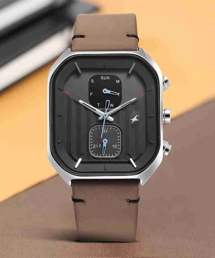 Fastrack Fleek Quartz Multifunction Grey Dial Leather Strap Analog 