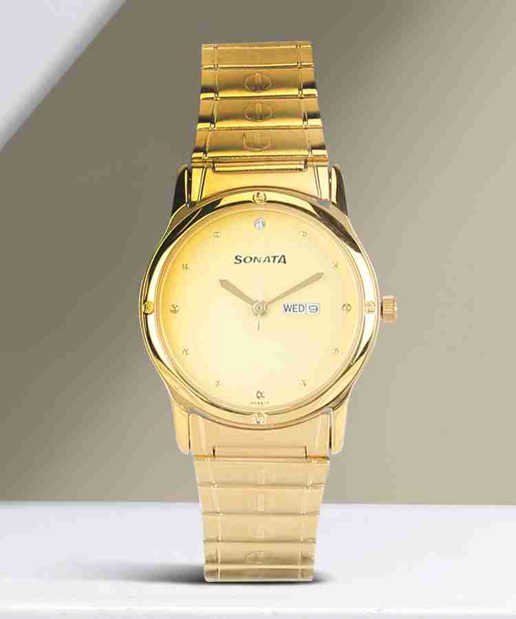 Sonata watch sales gold colour