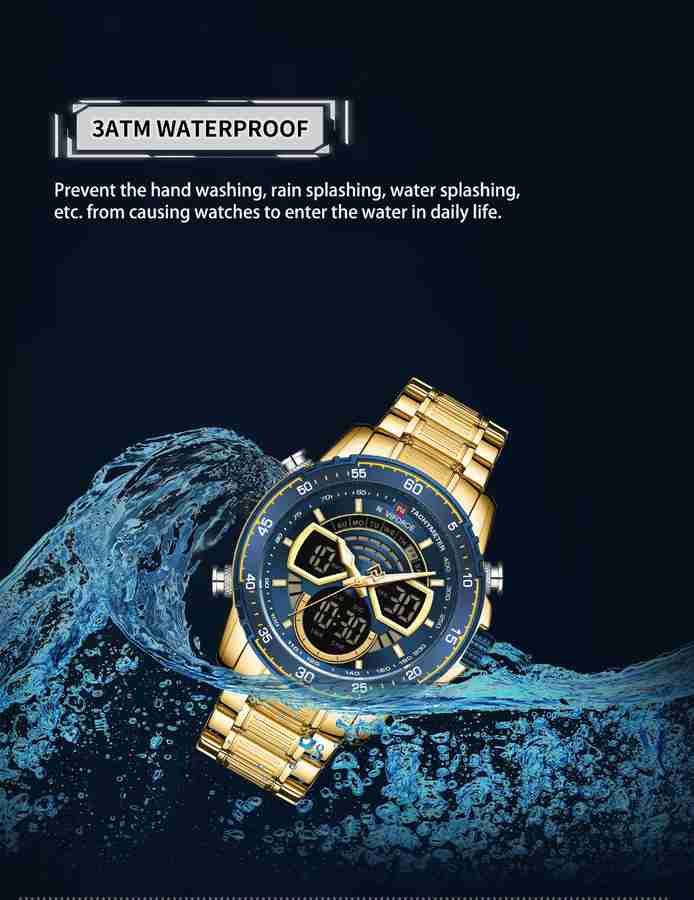 NAVIFORCE 9189 stainless steel blue gold multifunctional Analog