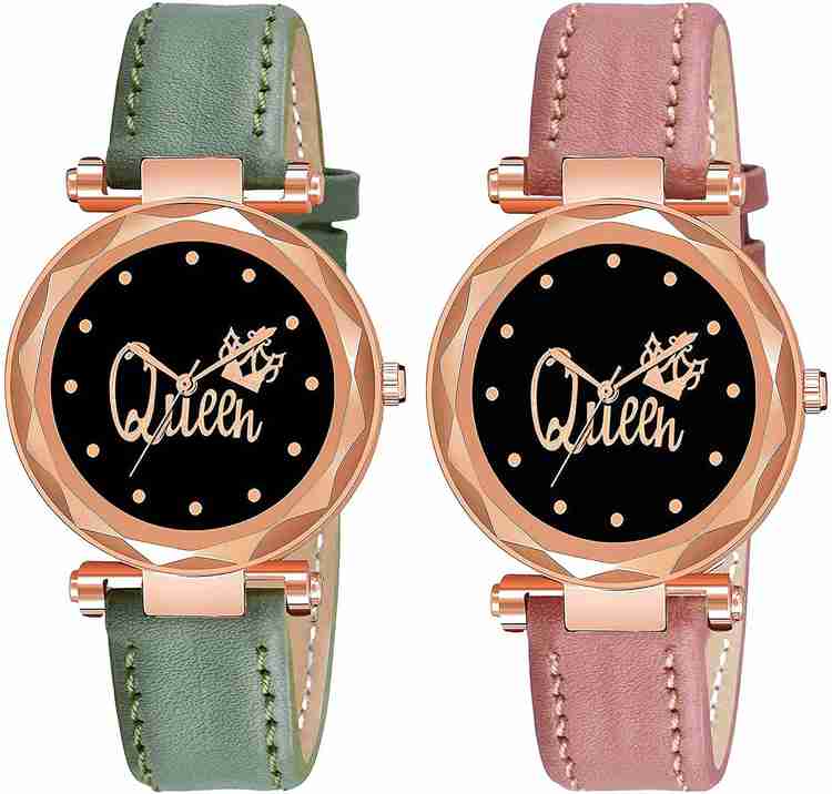 RUPRETOZ queen leather Leather Belt Casual Formal Party Wear Wrist Analog Watch For Girls Buy RUPRETOZ queen leather Leather Belt Casual Formal Party Wear Wrist Analog Watch For Girls Combo of Two Pre...