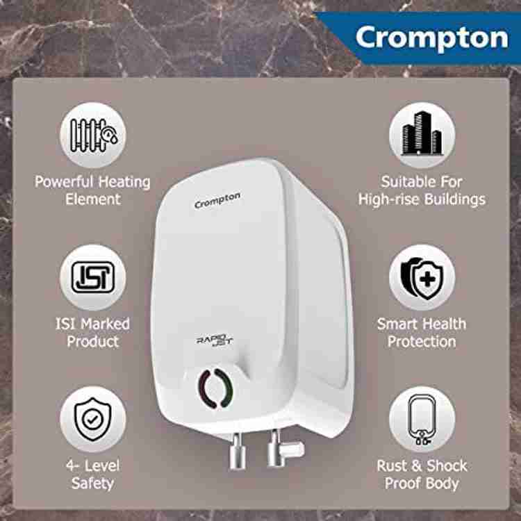 Crompton 3 L Instant Water Geyser Rapid Jet 3L Power Full Heating Rust Shock Proof Body ISI Mark Pack Of 2 White Price in India Buy Crompton 3 L Instant
