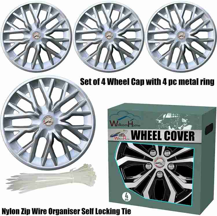 Universal Wheel Hub Cap 4 Pack 76mm/72mm Silver with Steel Ring for Cars