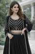 CHITT FASHION Women Georgette Crop Top Skirt Ethnic Jacket Set view 3