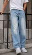 Men Wide Leg Mid Rise Blue Jeans - Image 7