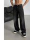 Veliume Men Wide Leg Mid Rise Dark Grey Jeans - Image 7