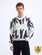 HouseOfCommon Men Printed, Self Design Round Neck Maroon, White Sweater - Image 7