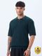 Snitch Men Solid Polo Neck Pure Cotton Navy Blue T-Shirt - Image 4