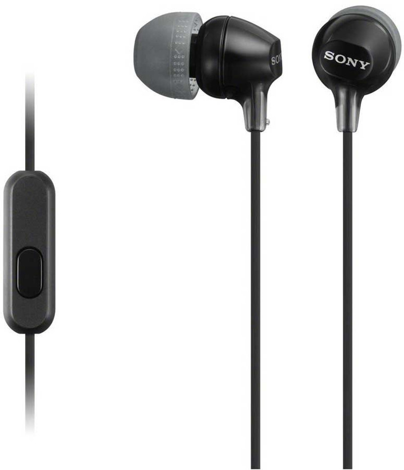 SONY EX15AP Tangle Free wire with Mic, in-Line Remote for Volume Wired Headset Black, In the Ear