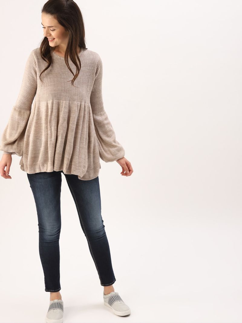 Dressberry Women Beige Round Neck Sweater - Image 5