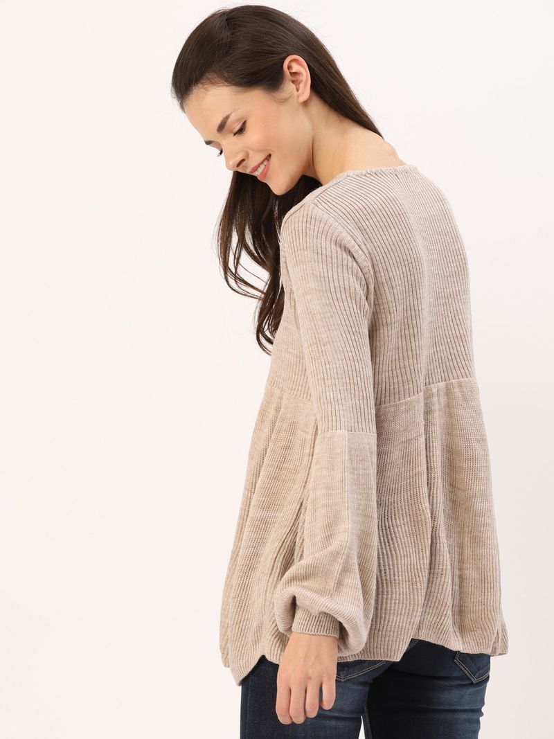 Dressberry Women Beige Round Neck Sweater - Image 6