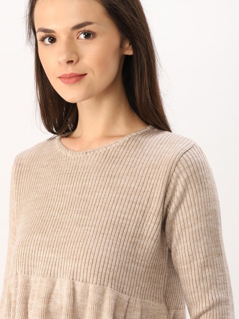 Dressberry Women Beige Round Neck Sweater - Image 4
