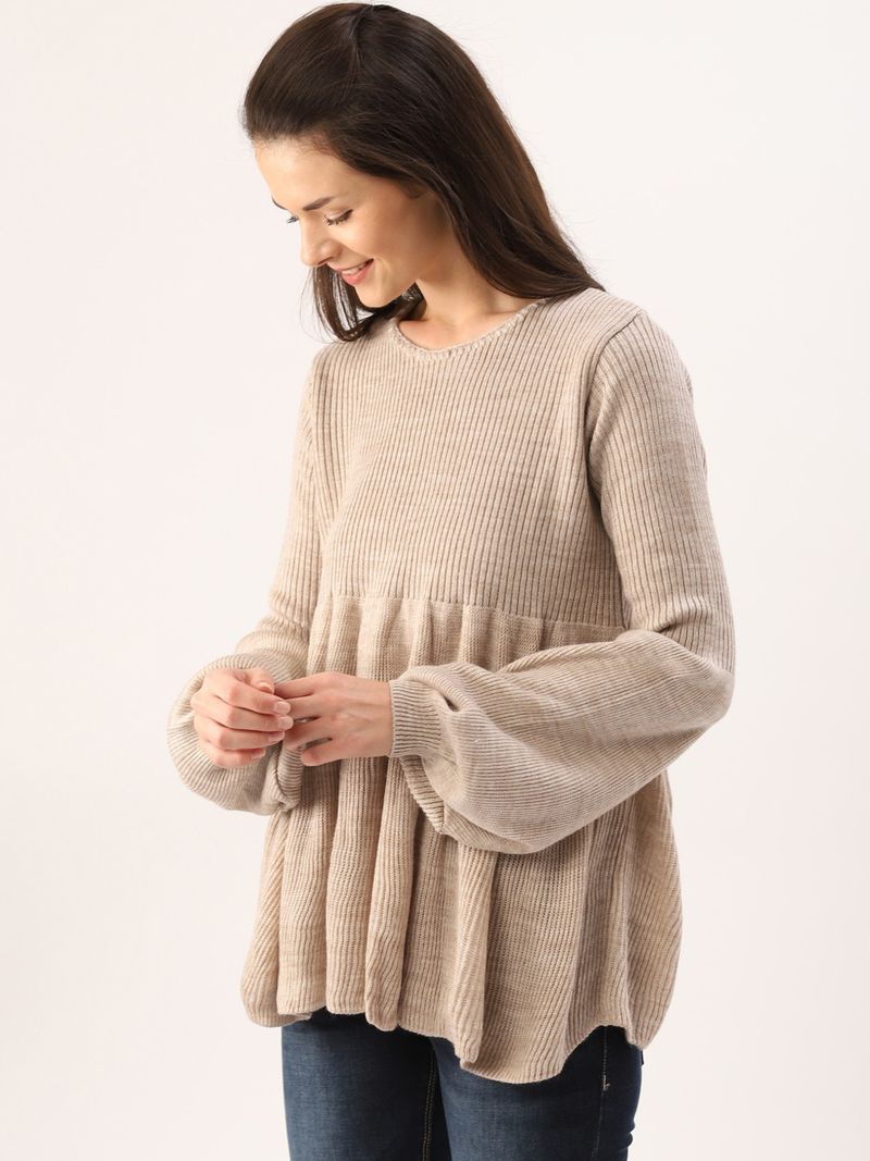 Dressberry Women Beige Round Neck Sweater - Image 3