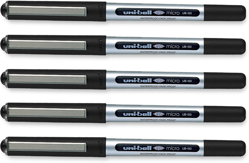 uni-ball Eye UB150 0.5mm Roller Ball Pen | Long Lasting Smudge Free, Comfortable Grip Roller Ball Pen Pack of 5, Ink Color - Black