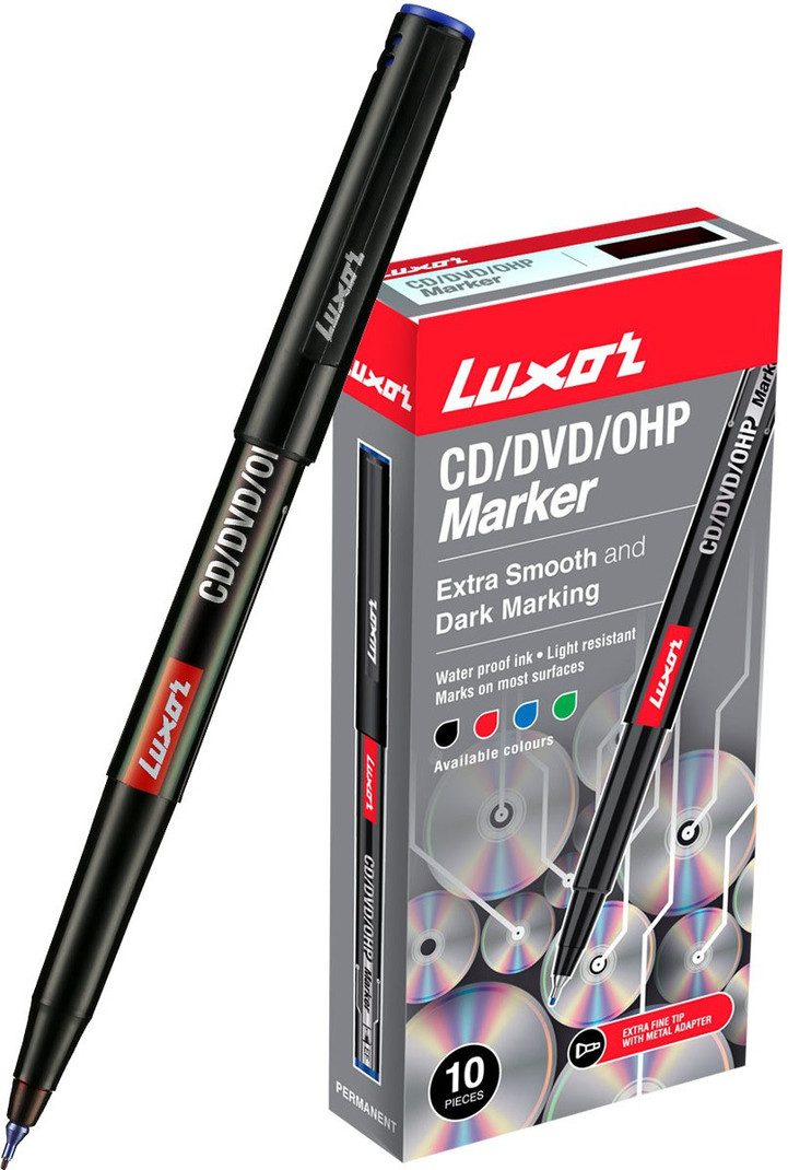 LUXOR Blue CD/DVD/OHP Marker (Set of 10, Blue)