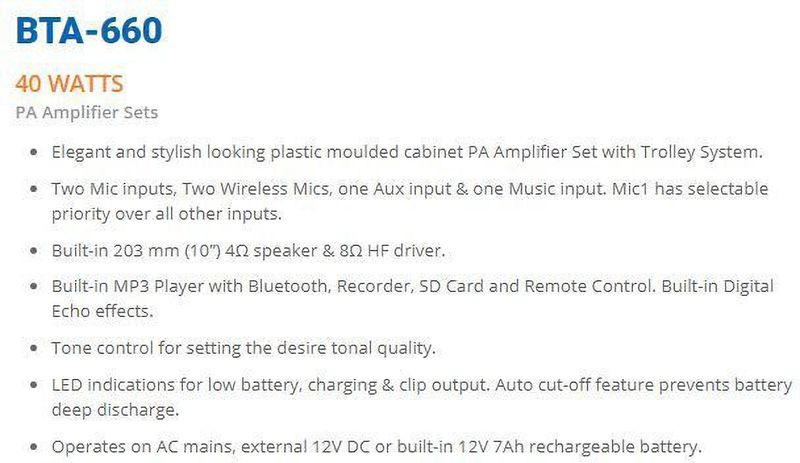 Ahuja BTA-660 with 2 Wireless Mics, USB, Recording & Battery Backup - Image 3