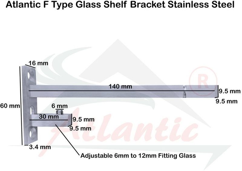 Atlantic F Type 6 inch Glass Shelf Bracket, Stainless Steel - Image 4