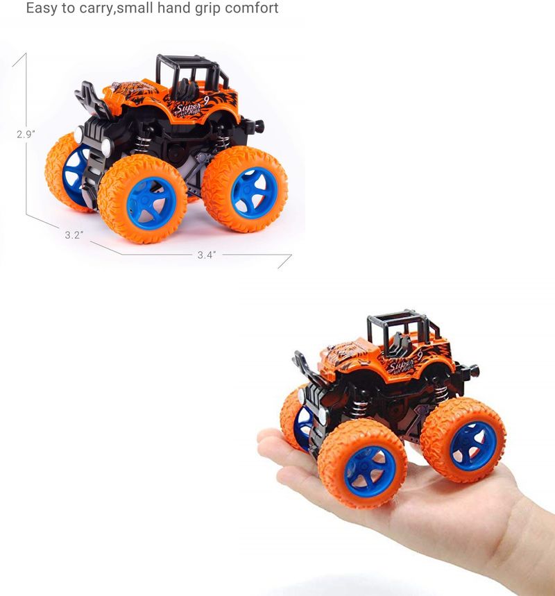 Ayezent Push and Go Car Toy, Monster Truck Toys,Friction Powered 360 Degree Stunt Car, Multicolor, Pack of 4 (Multicolor, Pack of: 4) - Image 6