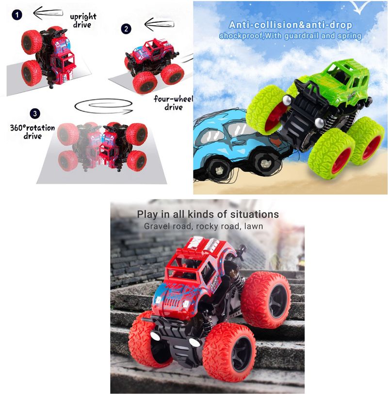 Ayezent Push and Go Car Toy, Monster Truck Toys,Friction Powered 360 Degree Stunt Car, Multicolor, Pack of 4 (Multicolor, Pack of: 4) - Image 3