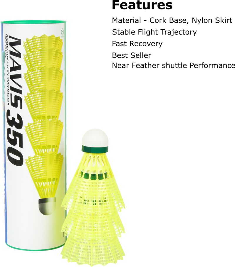 YONEX M350GY Nylon Shuttle - Yellow (Slow, 75, Pack of 6) - Image 3