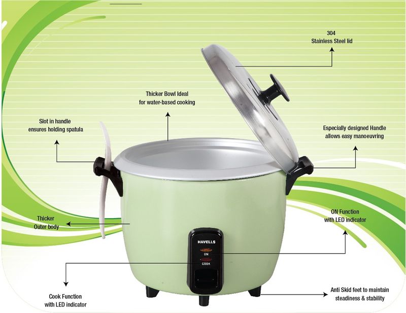 HAVELLS Eeaso Electric Rice Cooker (1.8 L, Light Green) - Image 6