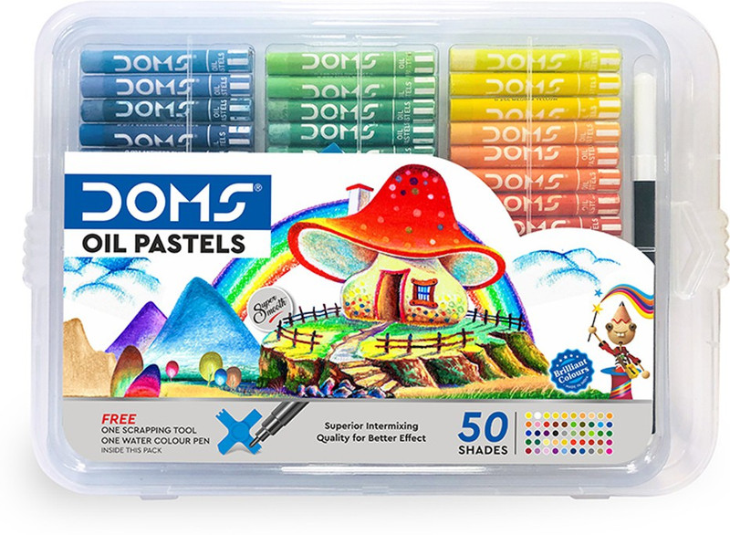 DOMS Non-Toxic 50 Shades Oil Pastels With Case | Smooth & Bright Color Intermixing Set of 1, Multicolor