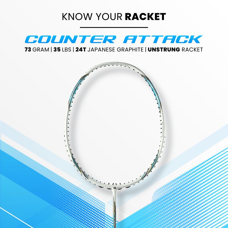 apacs Counter Attack 73G White, Blue Badminton Racquet - Image 6