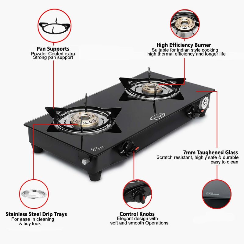 Fogger Imperio Glass Manual Gas Stove (2 Burners) - Image 7