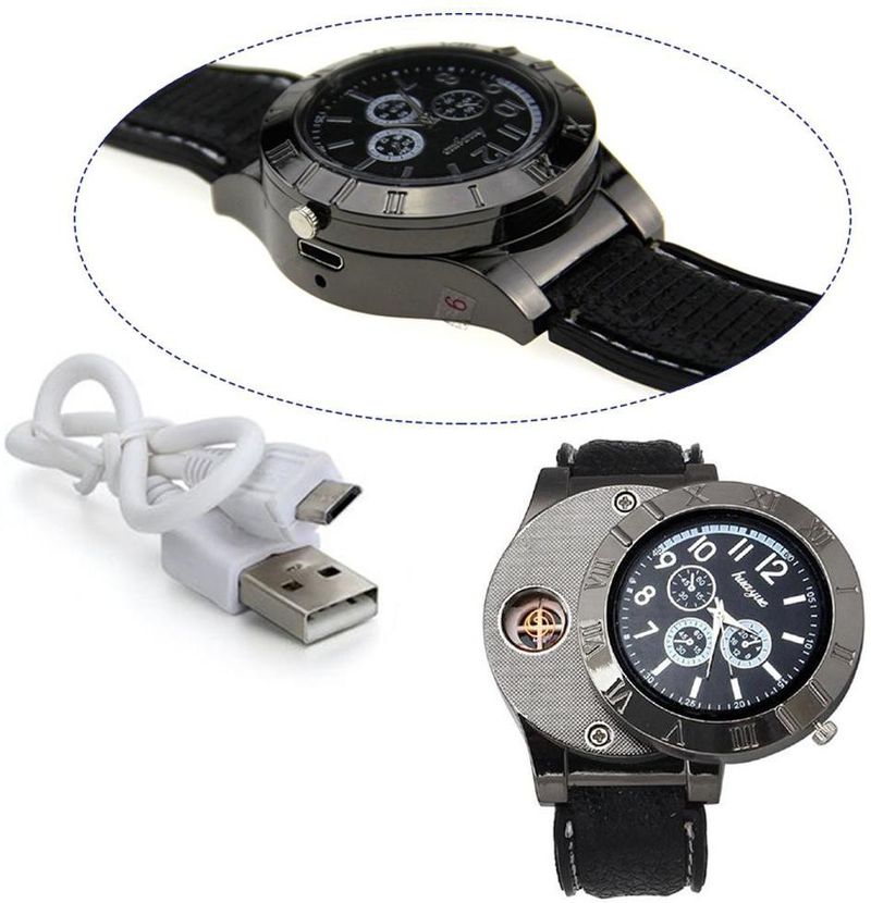 Ala Flame METAL Premium Black New Innovative Lighter Watch Military Lighter USB Electronic Watch Windproof Flameless Cigarette Men's Lighter Watches Cigarette Lighter (Premium Black) - Image 4
