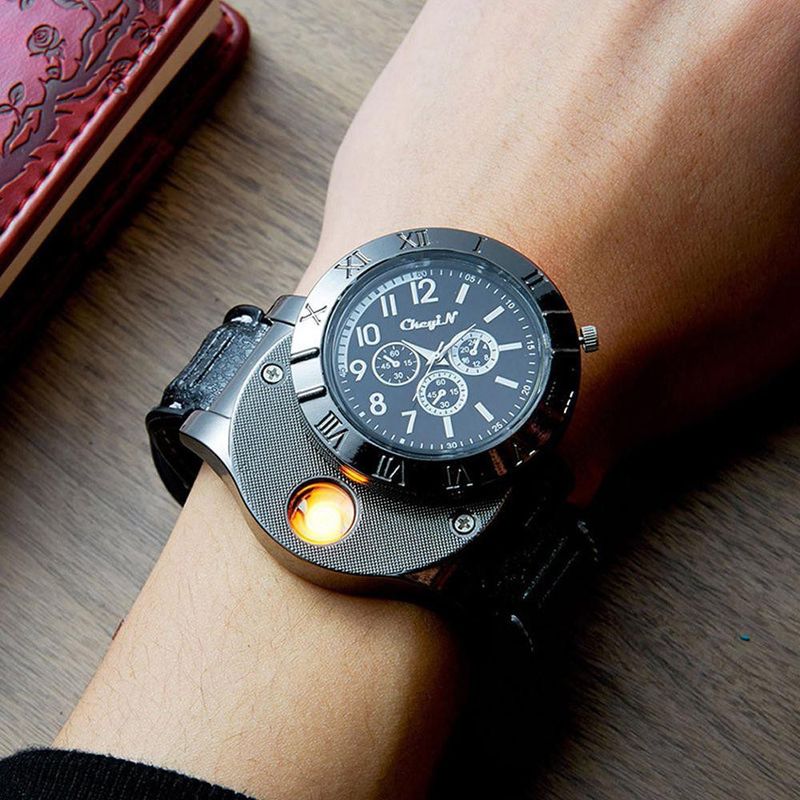 Ala Flame METAL Premium Black New Innovative Lighter Watch Military Lighter USB Electronic Watch Windproof Flameless Cigarette Men's Lighter Watches Cigarette Lighter (Premium Black) - Image 3