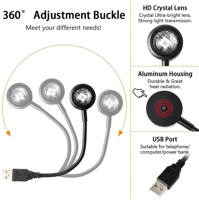 BuyerHub 360° Rotation USB Sunset Projection Lamp, 7 Colors, 13 - Image 4