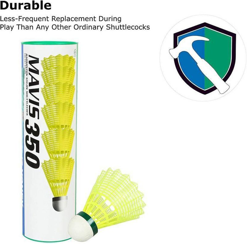 Yonex Mavis 350 Green Cap Nylon Shuttle - Yellow, 75 Pack - Image 4