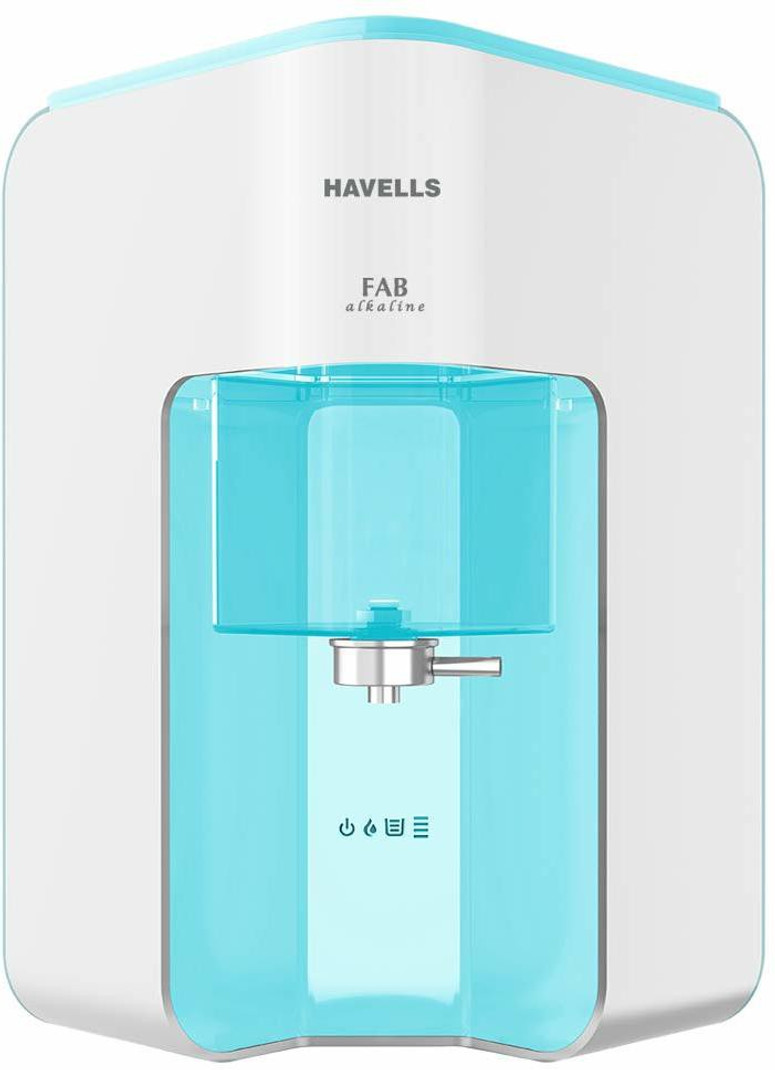 HAVELLS Fab Alkaline 7 L RO + UV + Alkaline Water Purifier Suitable for all - Borewell, Tanker, Municipality Water White & Blue