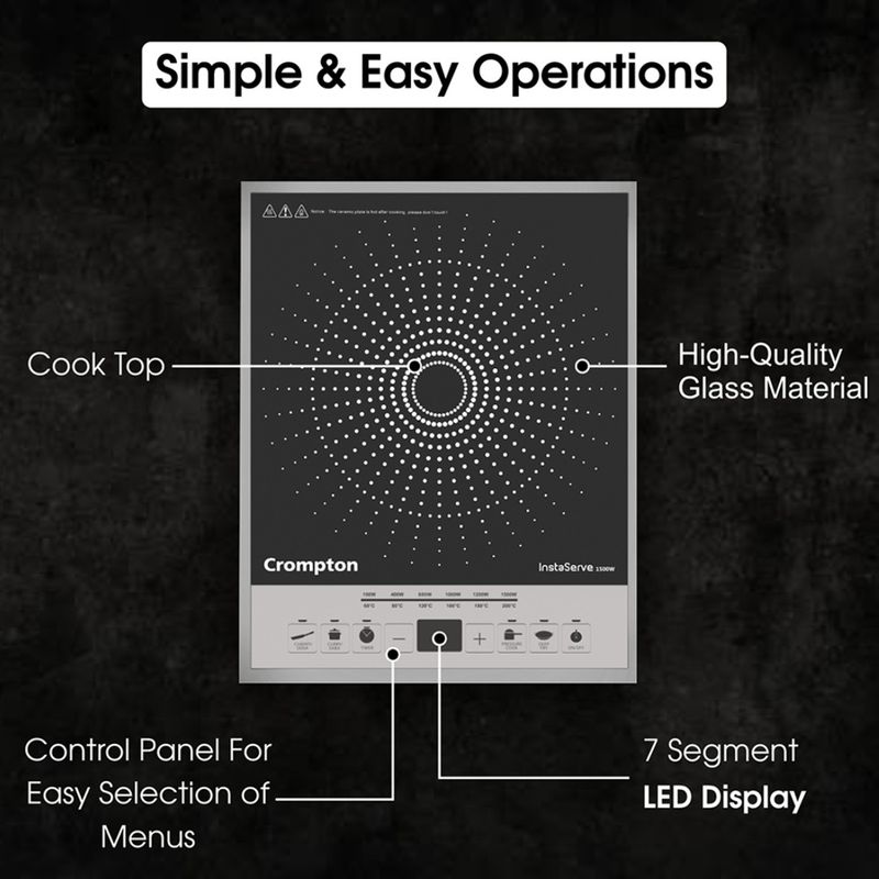 Crompton 2000W Induction Cooktop Push Button Black - Image 8