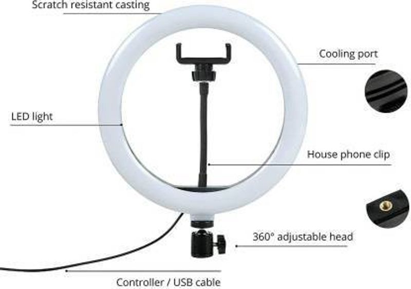 FIXTSON 10 inch Dimmable LED Selfie Ring Light Black - Image 4