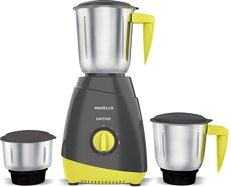 HAVELLS Capture 500 W Mixer Grinder (Capture | 3 Jars | Grey and Green)